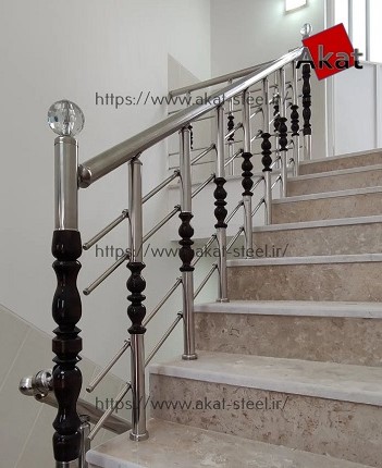 نرده استیل چهار خط تک چوب خراطی